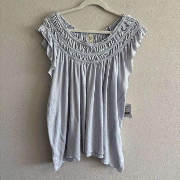 NWT Free People Coconut Top Smocked Ruffle Tee Blue Women's Medium - Picture 2 of 7